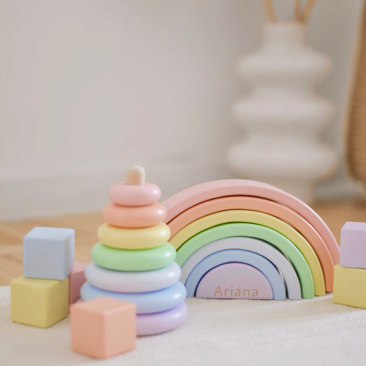 Personalised Montessori Wooden Pyramid and Rainbow for Toddlers